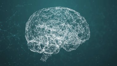 Yapay zeka yapay zekası, insan beyni animasyonu, modern bilgisayar teknolojileri kavramları. Derin öğrenme, Büyük Veri, Robot Sistemi. Beyin dijital hatları, yapay zekayı birbirine bağlar. Şey...