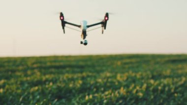 Gökyüzünde uçan akıllı tarım aracı. Kırsal havadan helikopterle tarımsal tarım çiftliği. Saha arazisi.