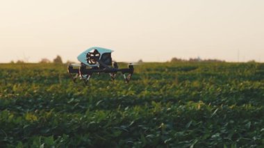 Gökyüzünde uçan akıllı tarım insansız hava aracının görüntüsü. Kırsal havadan helikopterle tarımsal tarım çiftliği çiftliği arazisi. Çayırlık arazi.