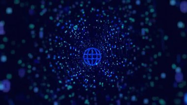 Şeylerin dijital internet konsepti. İş ve pazarlama konsepti için geleceğin teknoloji ağı. Mavi arkaplandaki Dünya elementleri.