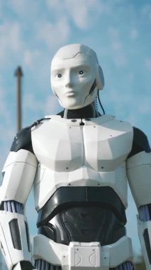 Gelişmiş ve modern tasarımı olan zarif ve sofistike bir insansı robot açık hava ortamında sergilendi.