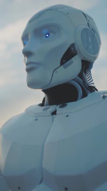 Teknolojik gelişmişlik ve zarafet yayan ileri derecede gelişmiş gelecekçi bir robotun detaylı tasviri.