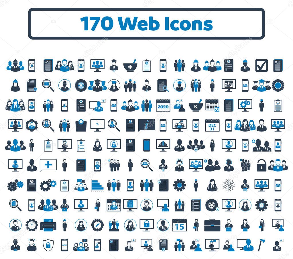 170 web icon set. Flat style vector EPS.