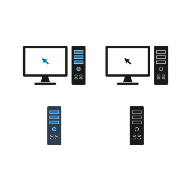 Bilgisayar monitörü ve İşlemci Simgesi ayarlandı. Düz biçim vektörü Eps.