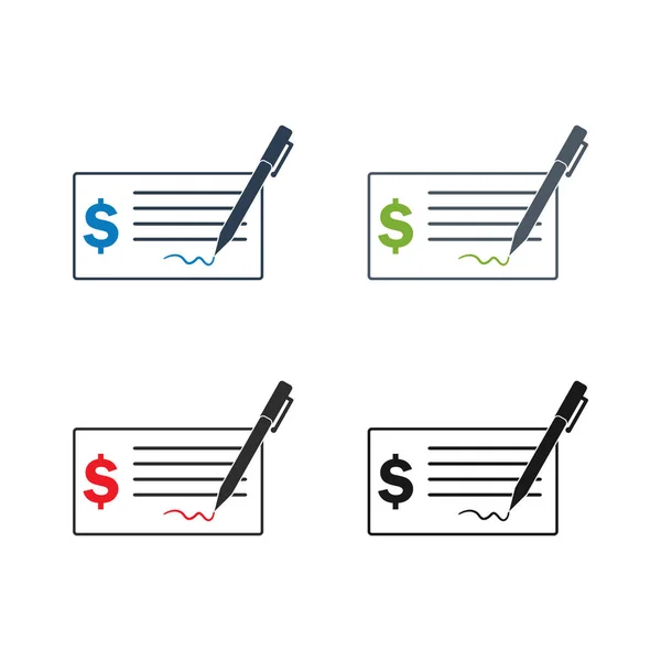 Conjunto de iconos de cheque bancario. Estilo plano vector EPS . — Archivo Imágenes Vectoriales