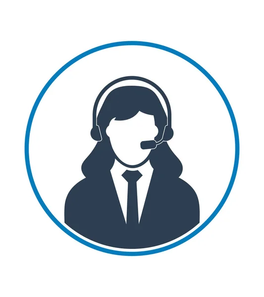 Ícone de operador de call center feminino. Vetor de estilo plano EPS . — Vetor de Stock