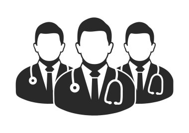 Erkek doktor sembollü Tıbbi Ekip Simgesi. Düz biçim vektörü E