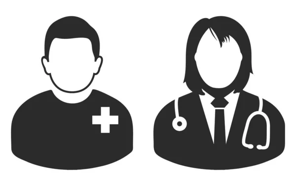 Patient masculin et icône Médecin féminin. Vecteur plat EPS . — Image vectorielle
