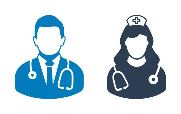 Médico e enfermeiro ícone. estilo plano vetor eps . — Vetor de Stock