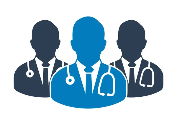 Ícone da Equipa Médica com símbolos médicos masculinos. Vetor de estilo plano E — Vetor de Stock