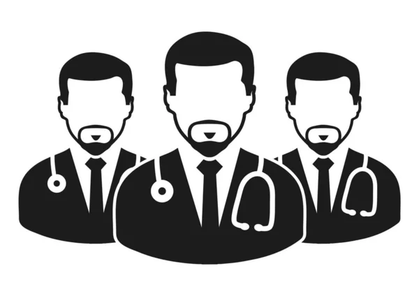 Icône de l'équipe médicale avec des symboles de médecin masculin. Vecteur de style plat E — Image vectorielle