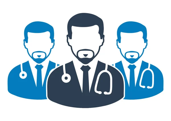 Ícone da Equipa Médica com símbolos médicos masculinos. Vetor de estilo plano E — Vetor de Stock