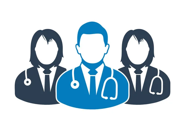 남성 과 여성의 의사 상징 이 있는 의료 팀 아이콘. 편평 한 스타일 — 스톡 벡터
