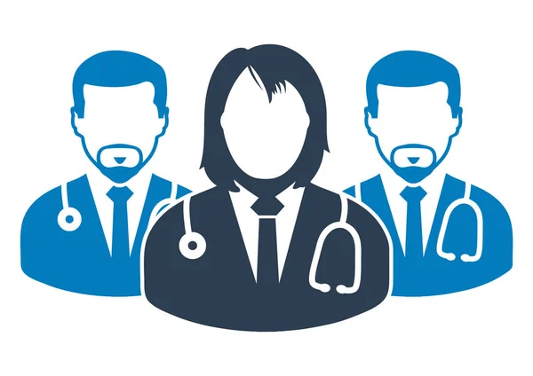 남성 과 여성의 의사 상징 이 있는 의료 팀 아이콘. 편평 한 스타일 — 스톡 벡터