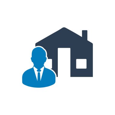 Emlakçı Icon, ev ve adam imzalı. Düzenlenebilir Vektör EPS Sembol İllüstrasyonu. 