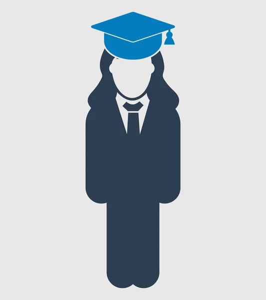Icono Estudiante Graduado Símbolo Femenino Pie Sobre Fondo Gris Estilo — Vector de stock