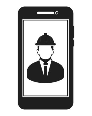 Çevrimiçi Mühendislik Servis Simgesi. Mobil ekranda erkek sembolü. Düz biçim vektörü PES. 