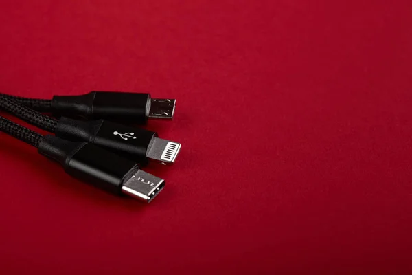 Detailní Záběr Univerzální Usb Kabelu Různé Mobil Usb Zásuvky Adaptér — Stock fotografie