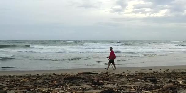 Wolontariuszy Czysty Śmieci Tworzyw Sztucznych Plaży Sprzątanie Plaży Plastikowych Odpadów — Wideo stockowe