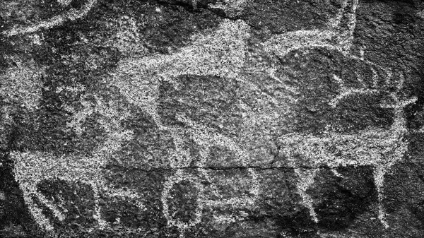 Rock paintings of ancient people. Image of ancient hunters