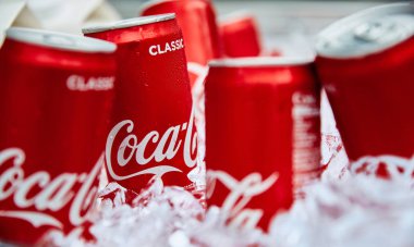Buz içinde Coca-Cola kutuları. Popüler alkolsüz içecek. 18.01.2019 Türkiye