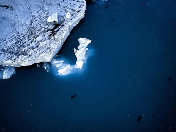 Vue aérienne du lagon des glaciers en Islande. Phoques dans la glace — Photo