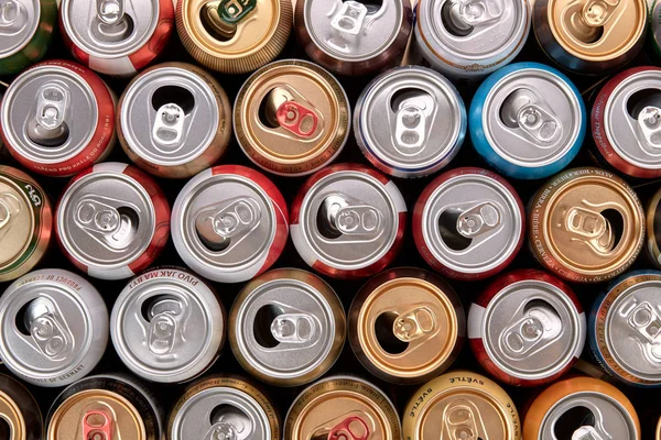 Empty aluminium drinks cans for recycling.