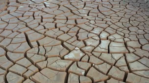 地面の美しい亀裂の航空写真 テクスチャ 深い亀裂 熱と干ばつの影響 地球温暖化の影響ひび割れた砂漠の風景 カラーグレーディングビデオなし — ストック動画