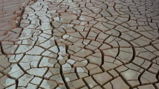 Desert Aerial View Beautiful Cracks Ground Texture Deep Crack Effects — Stock Video