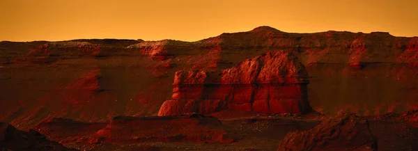 Solnedgång Mars Marsianskt Landskap — Stockfoto