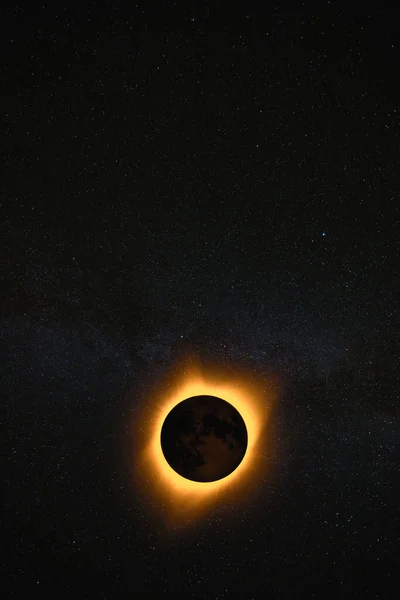 Солнечное Затмение Вид Космоса Луна Преграждает Путь Солнечному Свету Элементы — стоковое фото