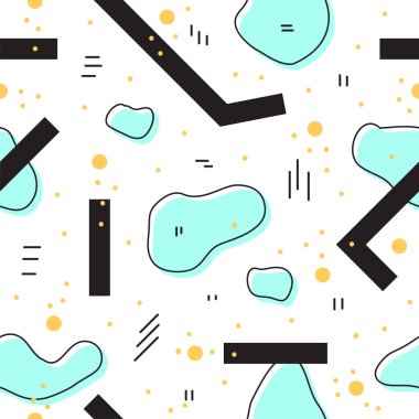 Benzersiz soyut sorunsuz yinelenen desen. Geometrik ve el öğeleri çizilmiş. Modern tarz. Tekstil, ambalaj, baskı, web ve her türlü dekoratif projeler için mükemmel. Vektör çizim.