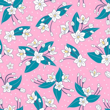 Güzel yinelenen desen. Çiçek kompozisyon. Çiçekler ve yapraklar. Elle çizilmiş stili.