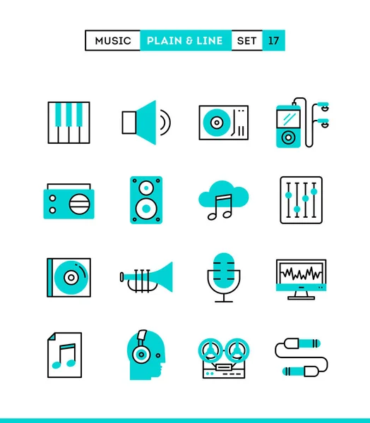 Music Sound Recording Editing More Plain Line Icons Set Flat — Stock Vector