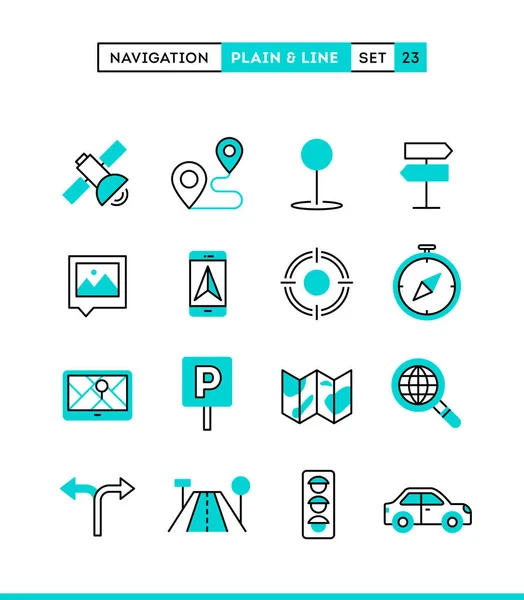 Navegación Dirección Mapas Tráfico Más Conjunto Iconos Lisos Línea Diseño — Archivo Imágenes Vectoriales