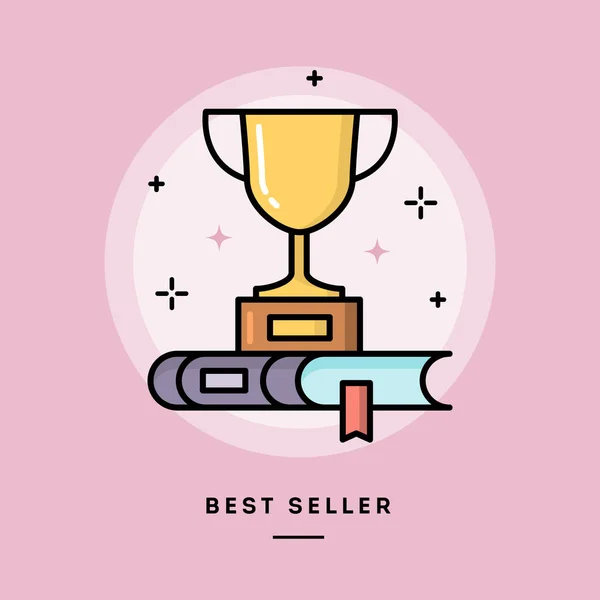 Libro del best seller, banner a linea sottile di design piatto — Vettoriale Stock