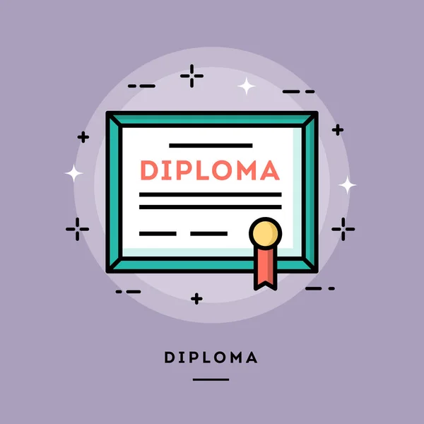 Diploma, banner de linha fina de design plano — Vetor de Stock