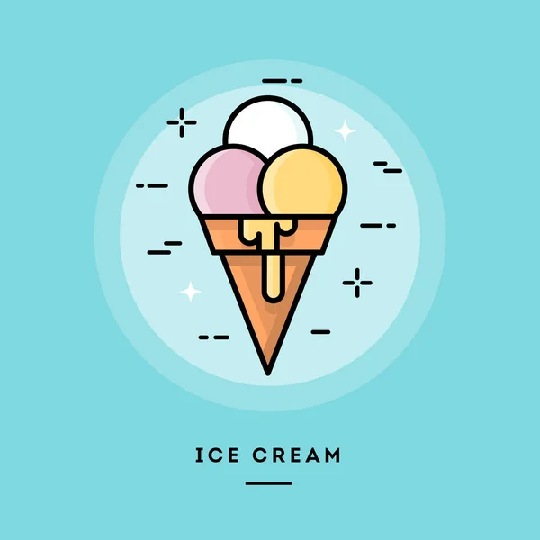 Ice cream, flat design thin line banner — Stock Vector