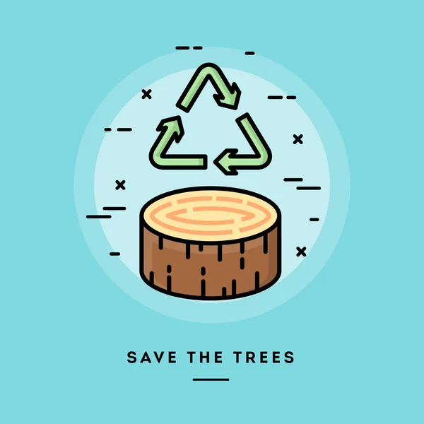 Salvar as árvores, banner linha fina de design plano —  Vetores de Stock