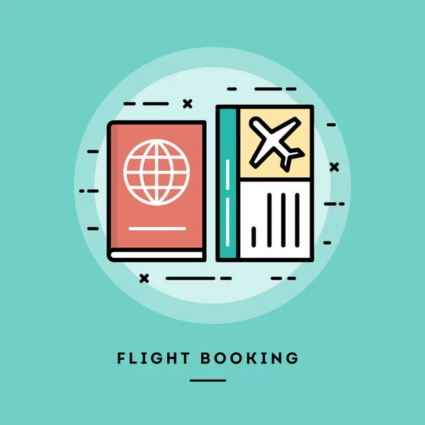 Flight booking, flat design thin line banner — Stock Vector