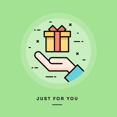 El tutarak bir hediye kutusu, düz tasarım ince hat afiş