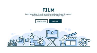 Film, kavram üstbilgi, düz tasarım ince çizgi stili