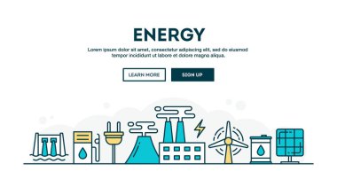 Enerji, renkli kavramı üstbilgi, düz tasarım ince çizgi stili