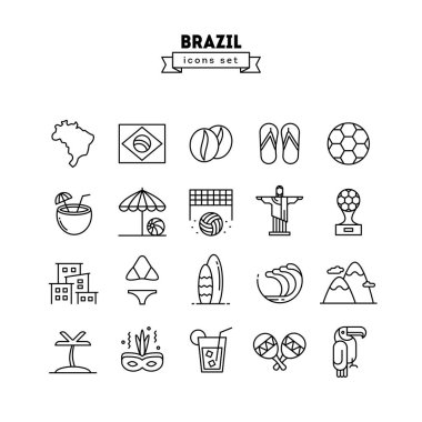 Brezilya, ince çizgi Icons set, vektör çizim