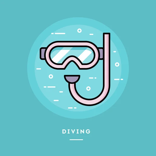Masque de plongée, bannière de ligne mince design plat — Image vectorielle