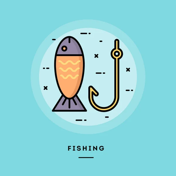 Pêche, bannière de ligne mince design plat — Image vectorielle