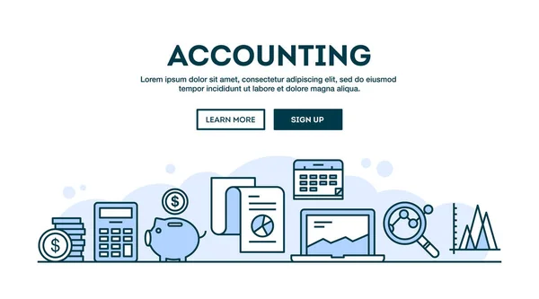 Contabilidade, cabeçalho conceito, design plano estilo linha fina — Vetor de Stock