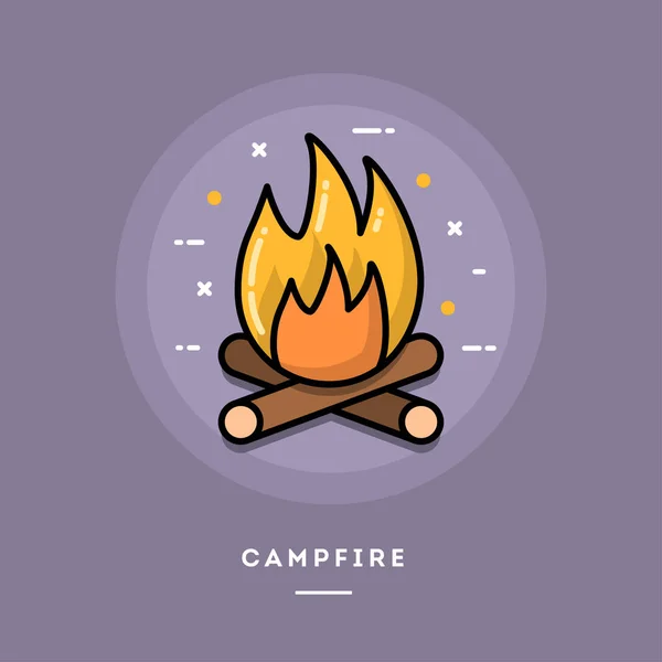 Campfire, επίπεδη σχεδίαση banner λεπτή γραμμή — Διανυσματικό Αρχείο