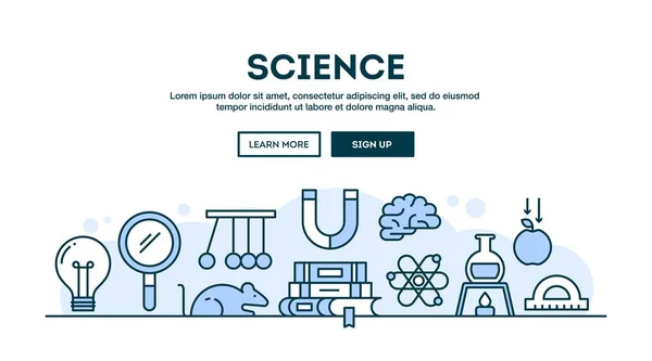 Science, concept header, flat design thin line style — Stock Vector