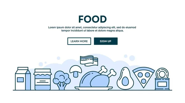 Voedsel, concept header, platte ontwerpstijl dunne lijn — Stockvector